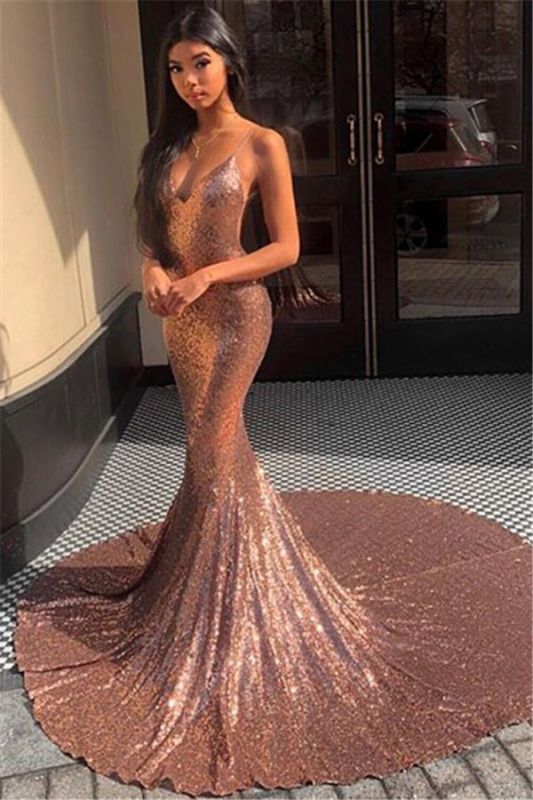 Chic Spaghetti-Straps Sequins Sexy Mermaid Prom Dress