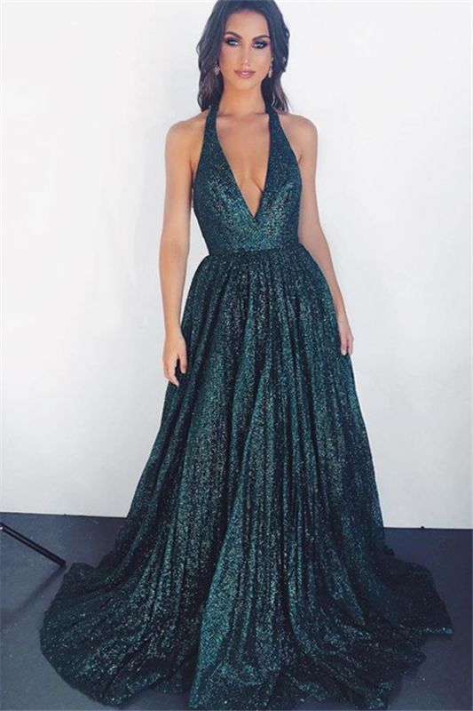 Glamorous Dark Green Halter Sleeveless  Prom Dress
