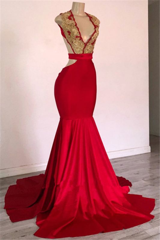 Burgundy Straps Appliques Sleeveless Open Back Mermaid Long Prom Dresses