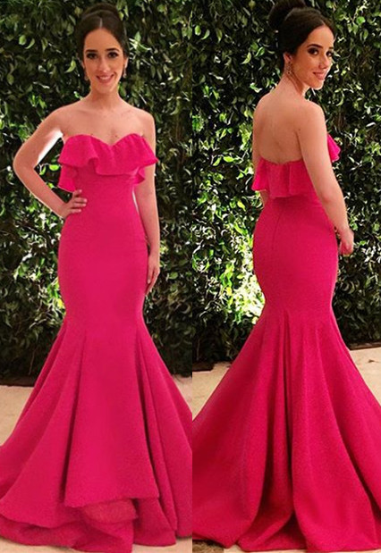 Glamorous Strapless Ruffle Sleeveless Long Sexy Mermaid Prom Dress