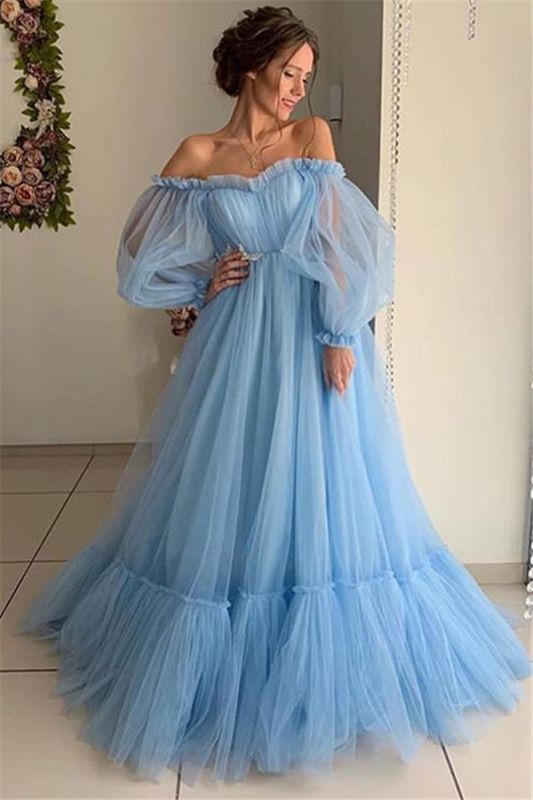 Chic Off-The-Shoulder Long-Sleeves Sheer-Tulle  Prom Dress