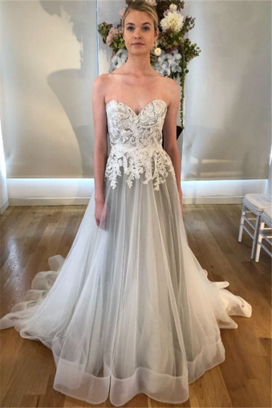 See Through Lace Appliques Sweetheart Wedding Dresses | Sleeveless Open Back  Bridal Gowns