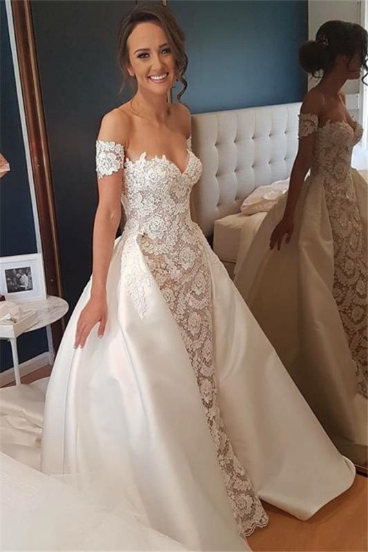 Latest Sexy Lace Appliques Sweetheart Wedding Dresses | Overskirt Sleeveless  Bridal Gowns