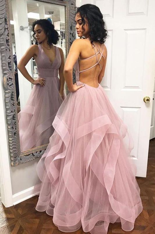 Sexy Pink Halter Ruffle Sleeveless A-Line Prom Dresses