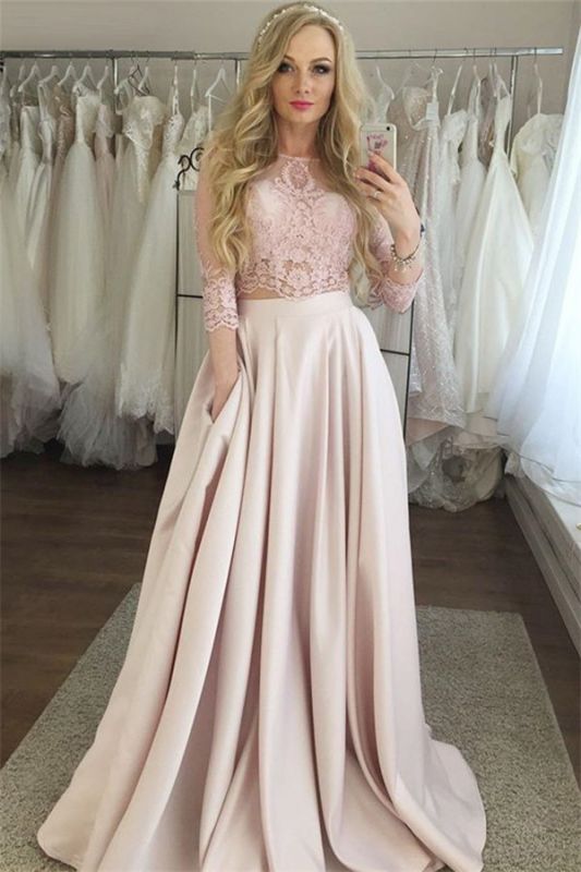 Elegant Lace Prom Longsleeves Dresses | A-Line  Evening Dresses with Pocket