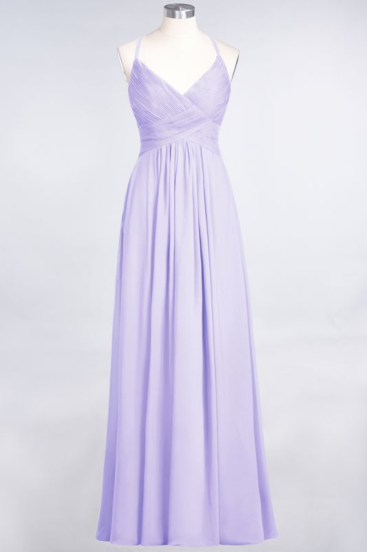 Elegant Princess Chiffon Spaghetti-Straps V-Neck Sleeveless Floor-Length Bridesmaid Dress with Ruffles