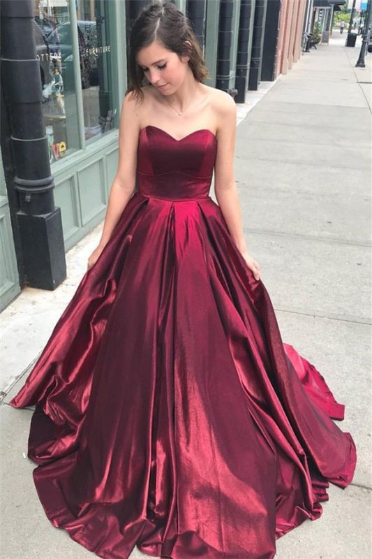Glamorous Burgundy Sweetheart Sleeveless A-Line Prom Dresses