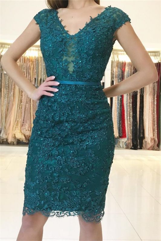 Dark Green Straps Lace Appliques Short Home-Coming Dresses