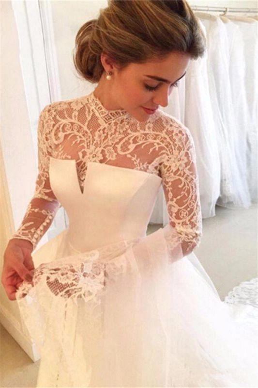 long sleeve satin bridal gowns