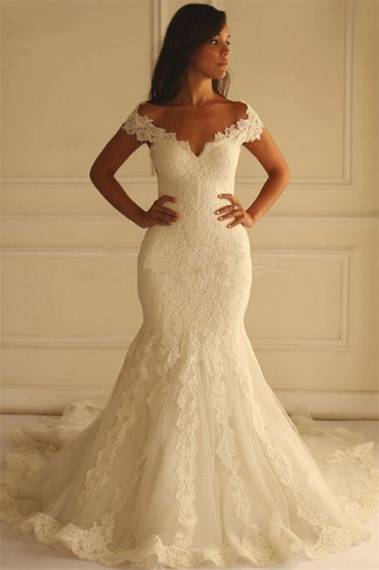 Elegant Off The Shoulder Mermaid Lace Appliques Wedding Dresses