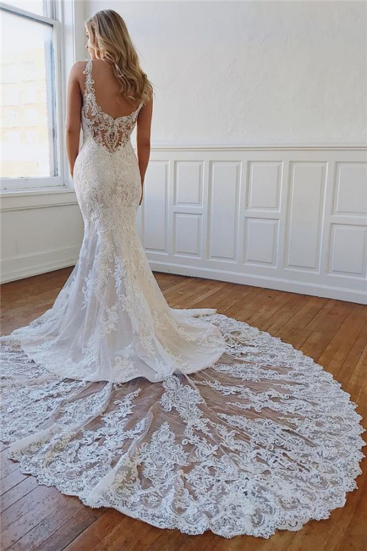 Modern Open Back Mermaid Bridal Gowns Online |  Lace Wedding Dresses for Brides
