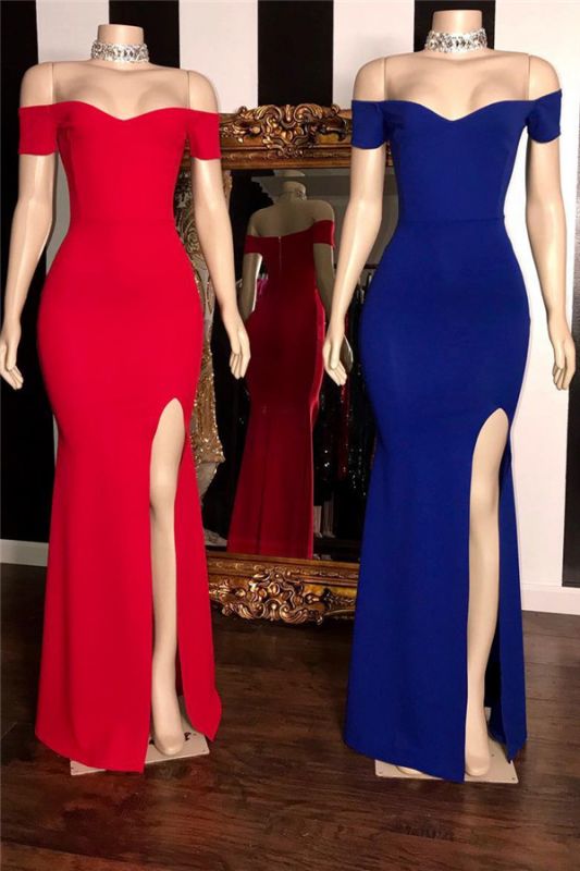 Elegant Simple Off-The-Shoulder Side-Slit Mermaid Prom Dresses