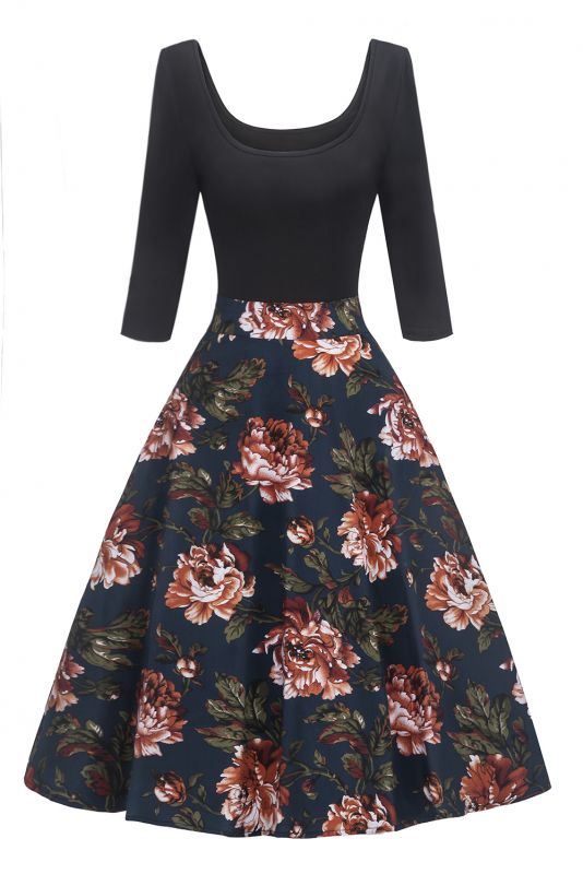 Attraktive Scoop 3/4-Length-Sleeves Fashion Kleider | Floral Damenkleider