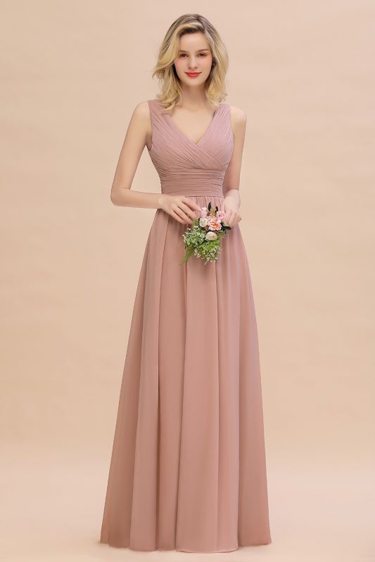 Elegant Dusty Rose Ruffle Chiffon Bridesmaid Dress Aline Sleeveless Wedding Party Dress
