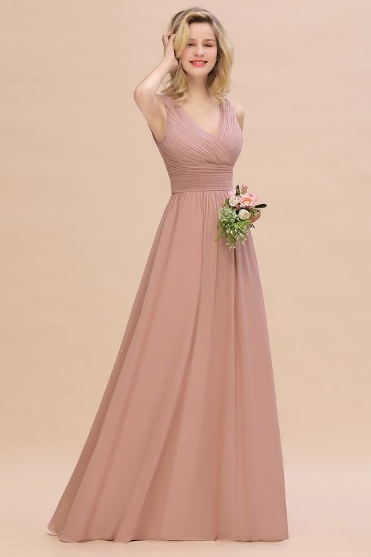 Elegant Dusty Rose Ruffle Chiffon Bridesmaid Dress Aline Sleeveless Wedding Party Dress