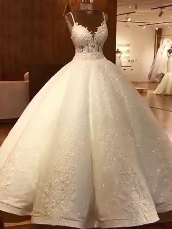 Vestidos de boda de lujo del vestido de bola | Correas de espagueti de encaje vestidos de novia