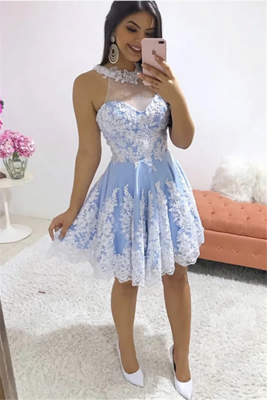 Gorgeous Jewel White Appliques Homecoming Dress |   Sleeveless Short A Line Cocktail Dress