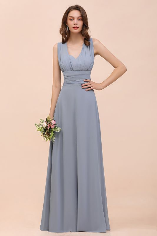 Dusty Blue Chiffon Convertible Bridesmaid Dress Sleeveless Aline Wedding Party Dress