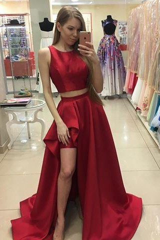 Hi-Lo Newest Jewel Red Two-Piece A-line Prom Dress SP0328