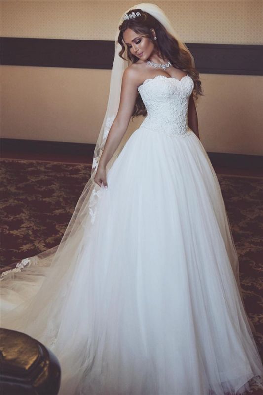 Sexy Sleeveless Tulle Sweetheart New Arrival Lace Gorgeous Long Elegant Wedding Dresses