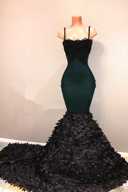 Modest Spaghetti Strap Mermaid Prom Dresses  | Ruffles Prom Dresses