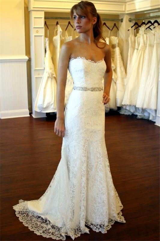Simple Sweetheart Wedding Dress  A-Line Bridal Gowns with Beadings