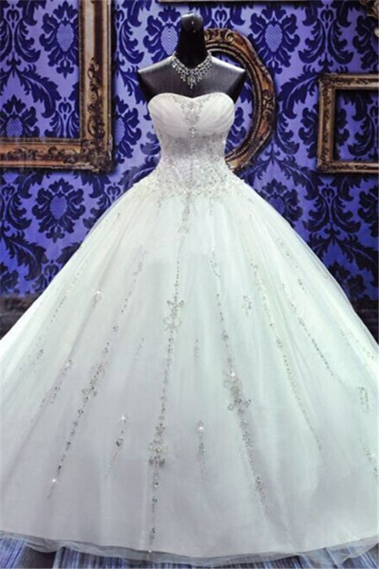 Neu Ballkleid Kristalle Prinzessin Brautkleider Schatz-Ausschnitt -up Zurück Luxus Brautkleider