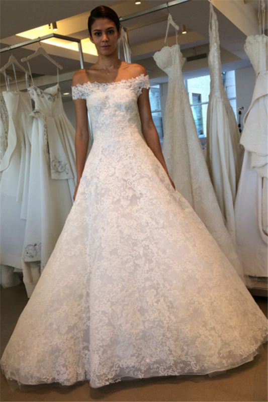 Neueste aus der Schulter Neue Ankunfts-Spitze A-Linie Elegante Brautkleider
