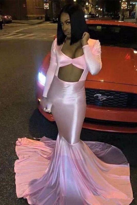 Sexy Pink Mermaid Long Sleeve Prom Dress | Prom Dress