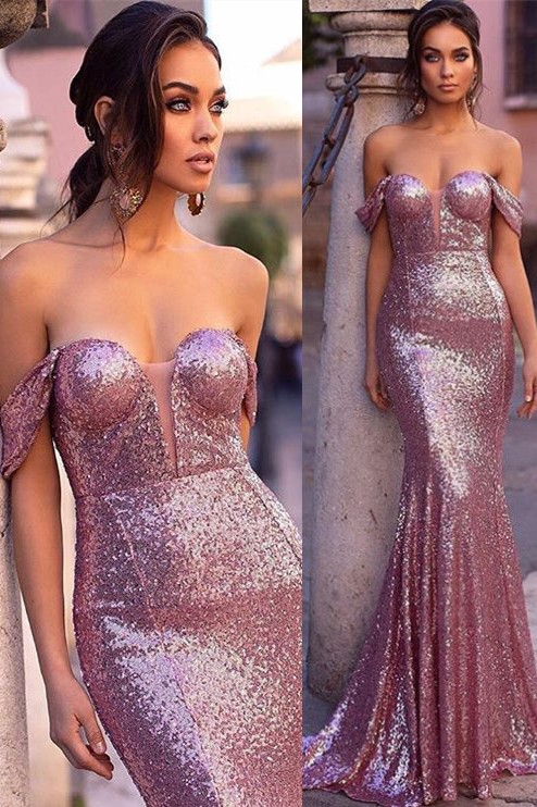 Robe de soirée longue sirène sexy violette avec sequins