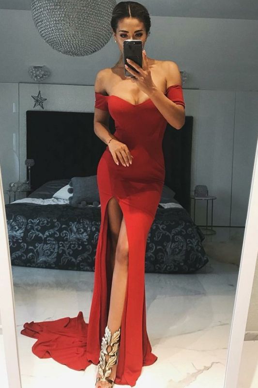 Gorgeous Short-Sleeve 2021 Evening Dress | Mermaid Prom Dress With Slit