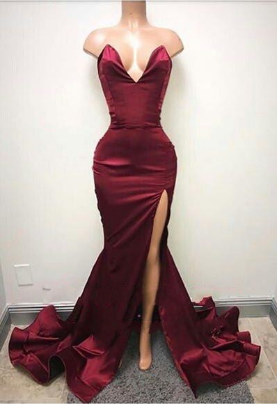 Sexy Front Split Sweep Train Evening Gowns | Sleeveless Sweetheart Prom Dresses