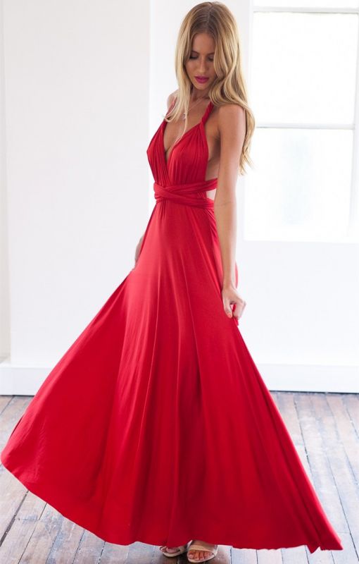 Sexy A-line Sleeveless Red Detached Prom Dress Floor-length