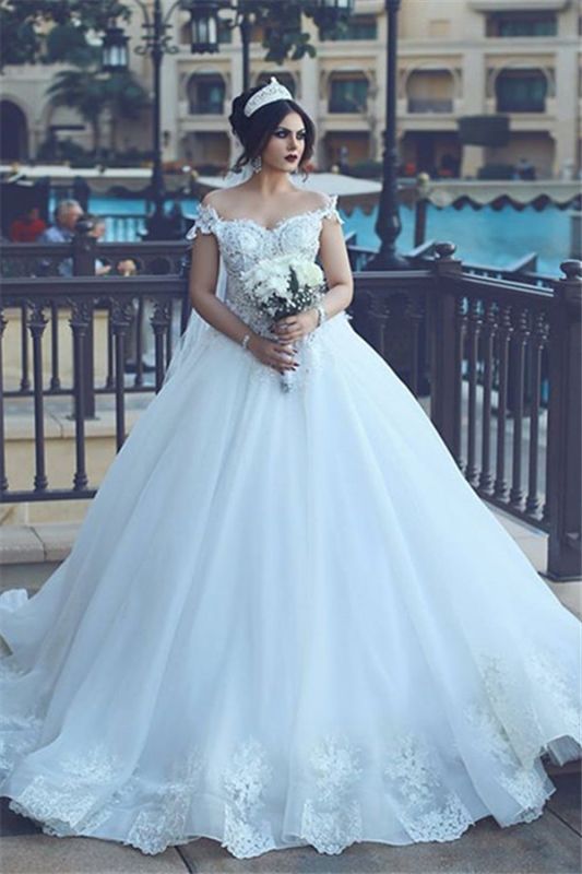 Crystal Off The Shoulder Elegant Appliques Tulle Ball Wedding Dresses  Online