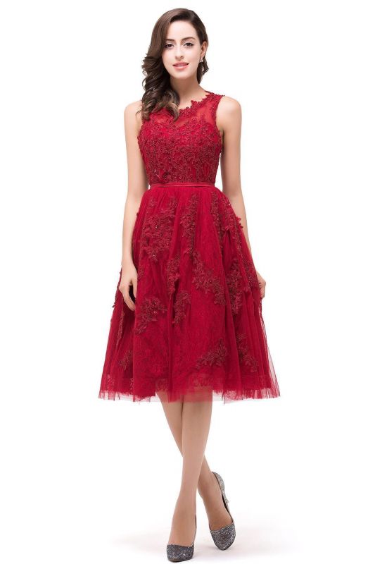 DANA | A-Line Knee-Length Red Lace Tull Prom Dresses with sequins