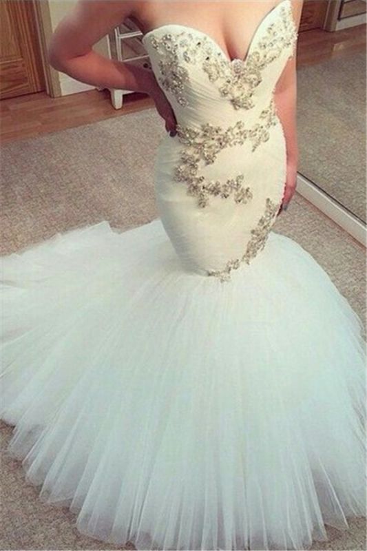 Sexy vestido de novia largo de tul blanco cariño recién llegado vestidos de novia por encargo de sirena