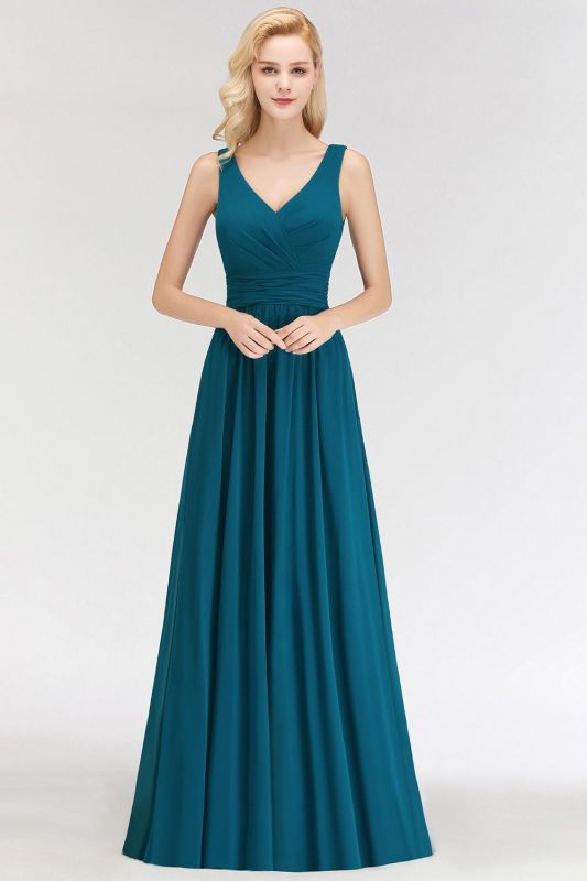 Sleeveless Chiffon Newest A-line Straps Floor-length Bridesmaid Dress