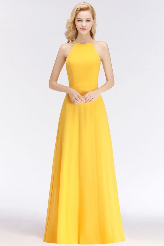 Sleeveless Fashion Chiffon Sheath Yellow Long Bridesmaids Dresses