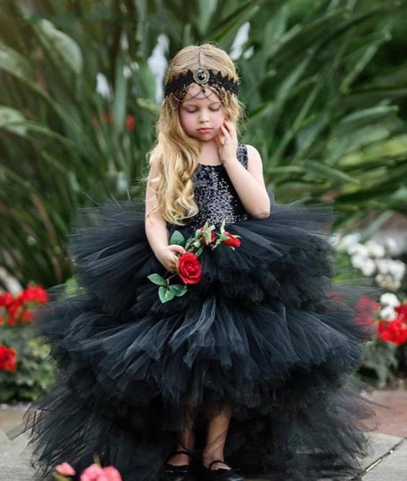 Black Sleeveless Tulle Flower Girl Dress PettiSkirt Ball Gown