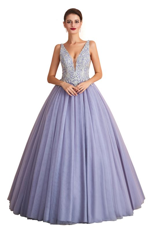 Chic Aline Abendkleid Ärmelloses Tüll-Ballkleid mit Blumenspitze