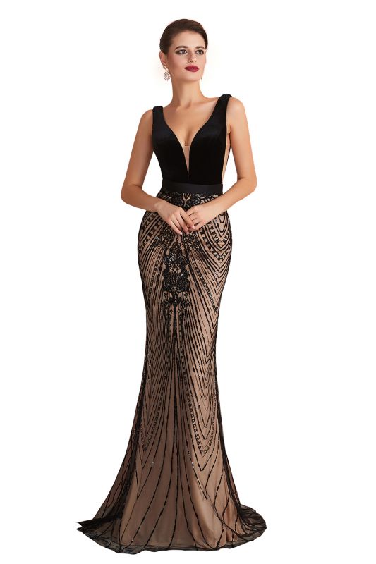 Wunderschöne sexy schwarze lange Ballkleider aus Samt | Elegante Abendkleider im Meerjungfrau-Stil