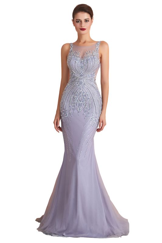 Gorgeous Scoop Neck Glitter Crystals Beadings Mermaid Prom Dress