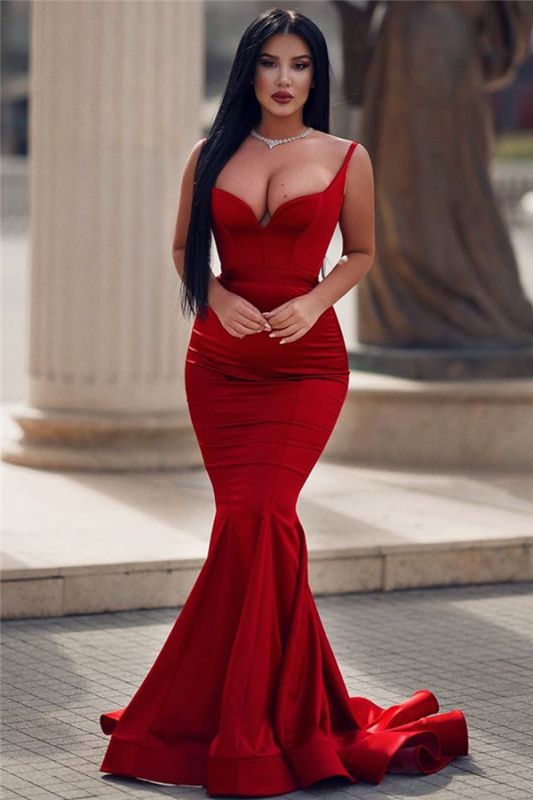 Spaghetti Straps Sexy Mermaid Evening Gowns | Sweetheart Red Long Prom Dresses Under 100