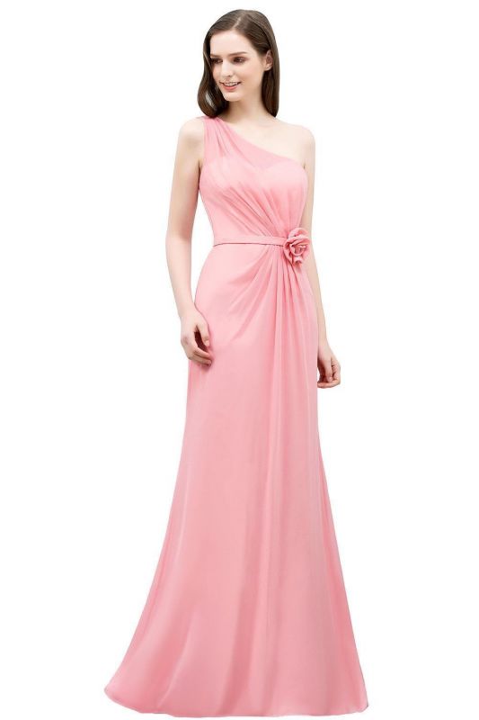 SHERA | Mermaid Floor Length One-shoulder Ruffled Chiffon Bridesmaid Dresses with Flower