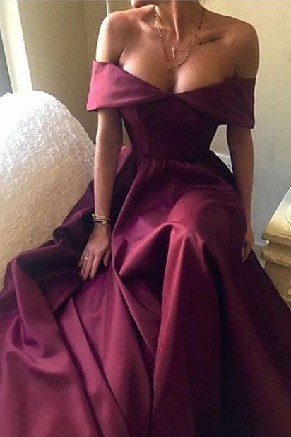 Elegant Burgundy Prom DressOff-the-Shoulder Party Gowns BA7835