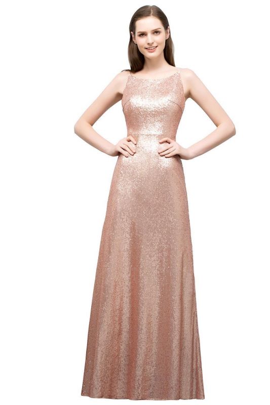 JOSIE | A-line Scoop Sleeveless Floor Length Sequined Prom Dresses