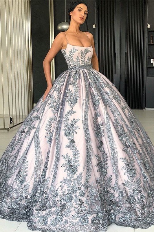 Spaghetti Straps Lace Appliques Evening Dresses | Luxury Princess Ball ...