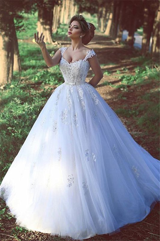 New Arrival Crystal Lace Bridal Gowns Sweep Train Tulle Wedding Dresses BA3840