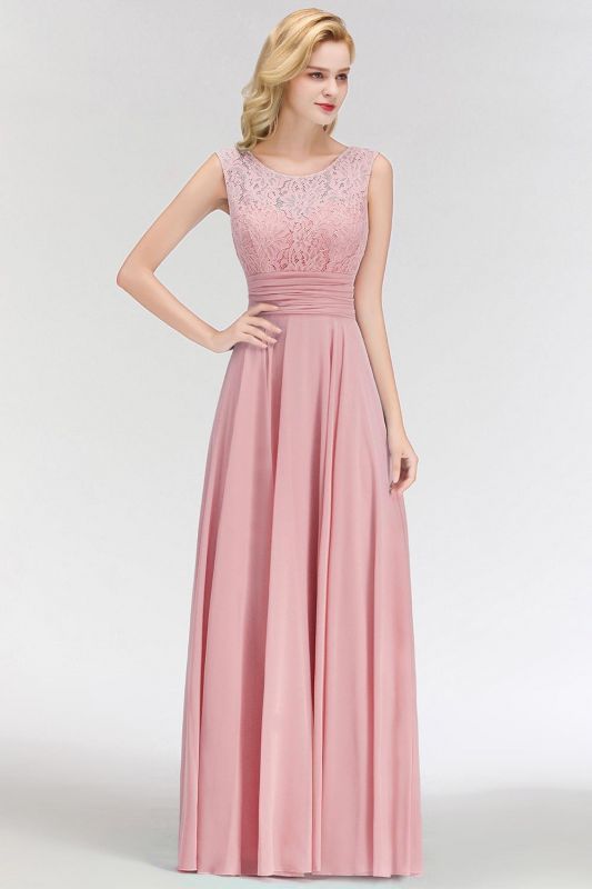 Lace Gorgeous Scoop Sleeveless Floor-Length Long Chiffon Bridesmaid Dress