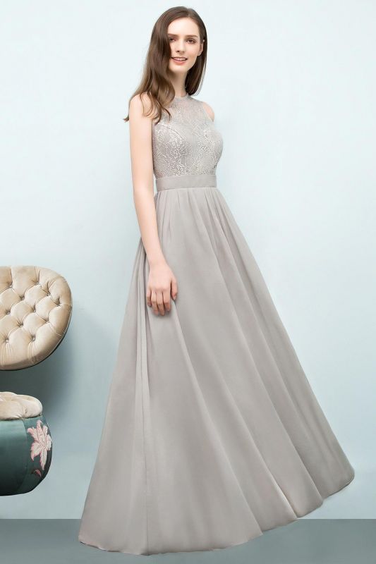 SILVIA | A-line Sleeveless Long Lace Top Chiffon Bridesmaid Dresses